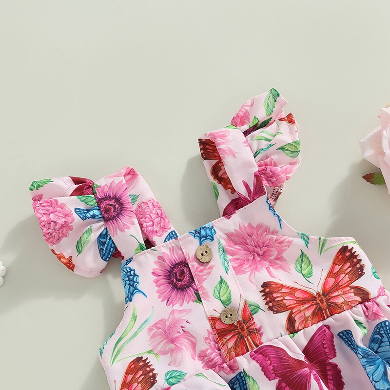 Butterfly Flower Print Baby Girls Summer Bodysuit childrensterritory