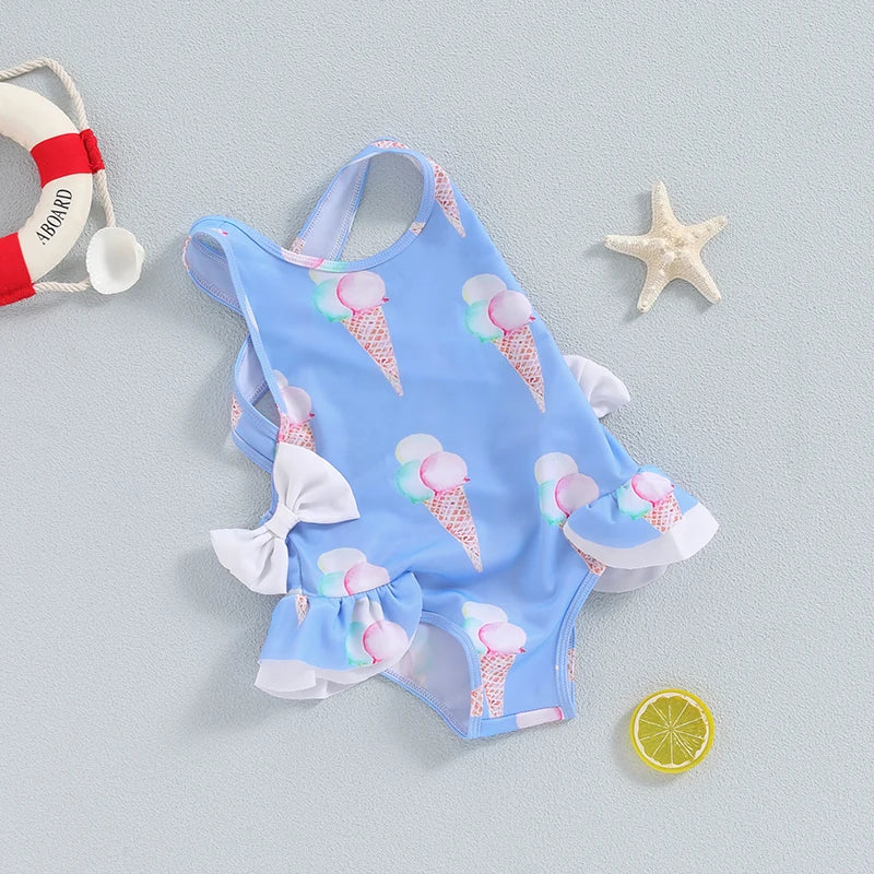 Baby Girl Ice Cream Print Sleeveless Swimsuit