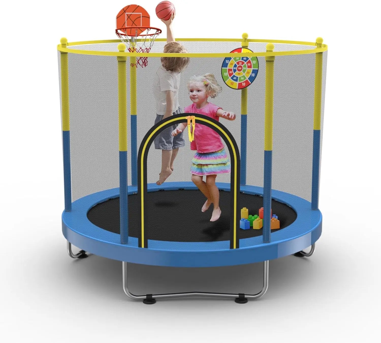 6 FT Trampoline with Basketball Hoop &amp; Dart Board for Kids childrensterritory