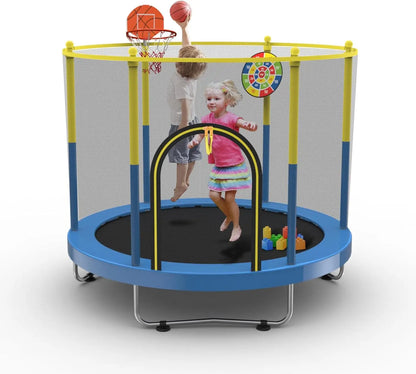 6 FT Trampoline with Basketball Hoop &amp; Dart Board for Kids childrensterritory