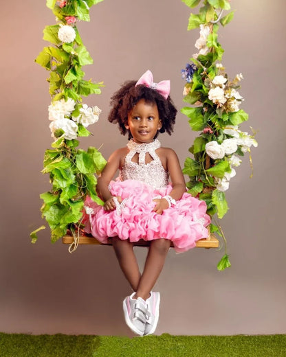 Sleeveless Flower Design Birthday Party Dresses childrensterritory