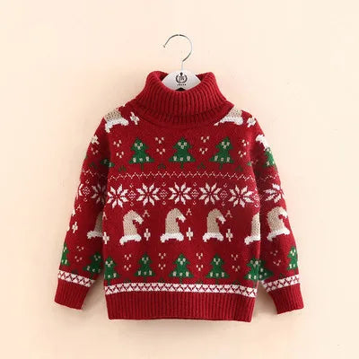 Kids' High Neck Christmas Design Winter Sweater