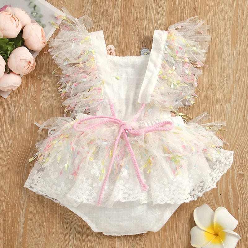 Baby Girls Cute Flower Lace Design Sleeveless Rompers childrensterritory