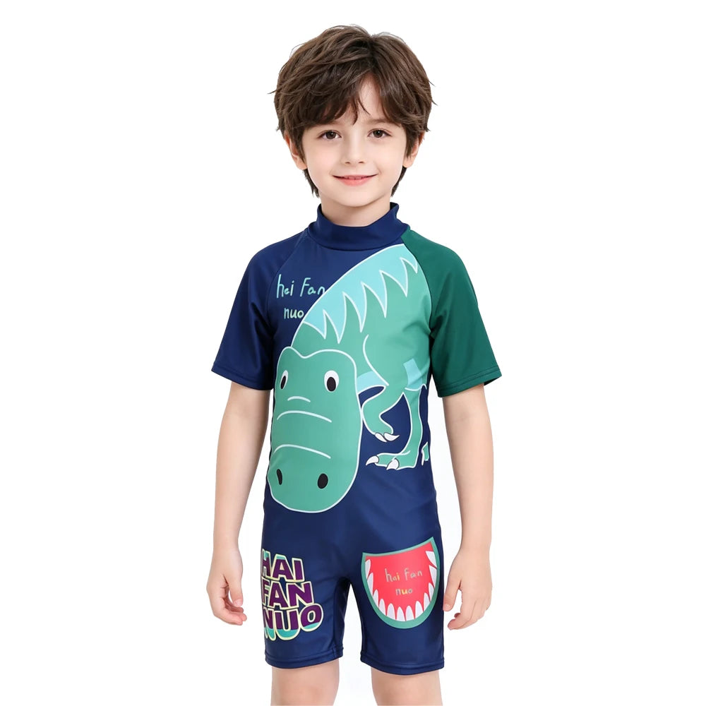 Kids Girls One-Piece Cartoon Print UV Swimsuits