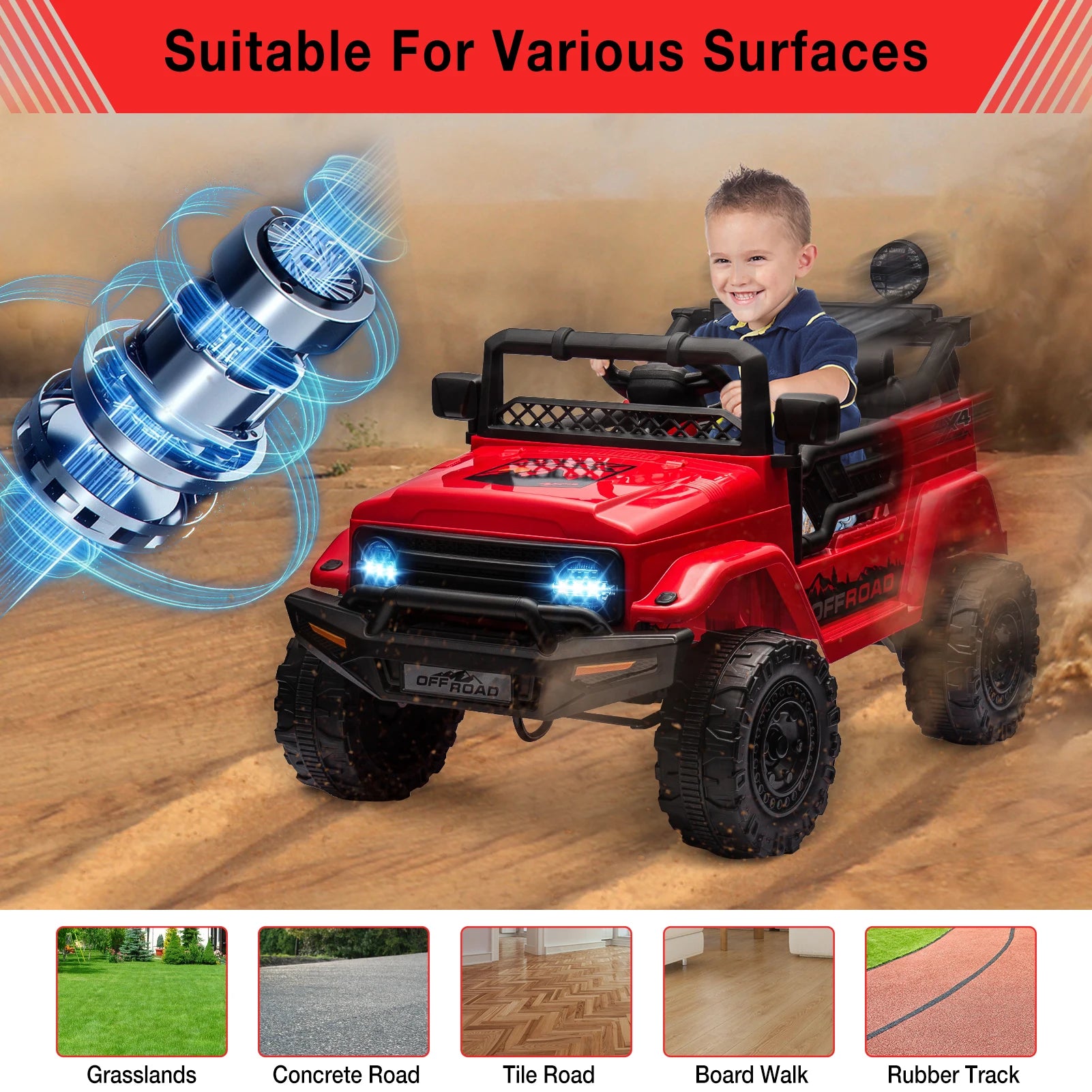 Kids Ride On Remote Control 12V Truck with Led Lights