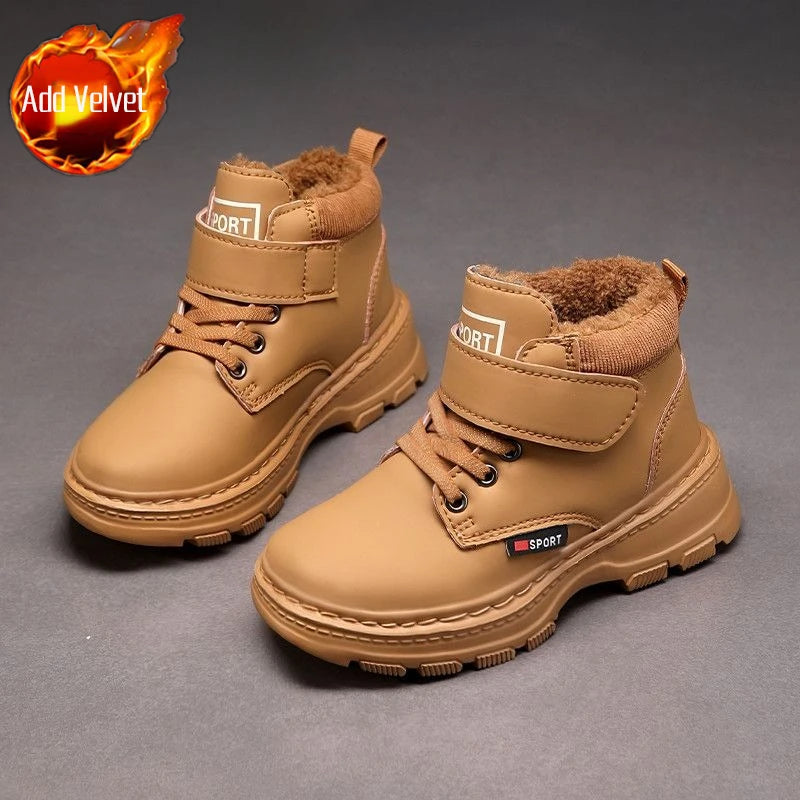 Kids Unisex High Top Fur And Laces Design Leather Shoes