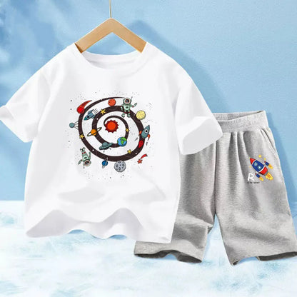 Kids Boys Music Headset Print T-shirt and Shorts Set childrensterritory