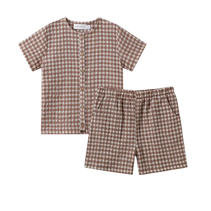 Kids Boys Girls Plaid Matching Summer Clothing Sets childrensterritory