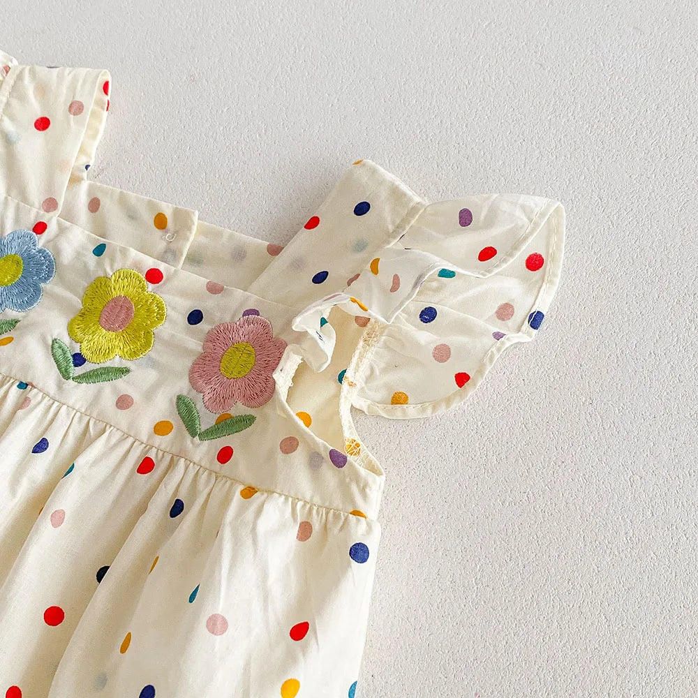 Baby Girl Colorful Dot Print Embroidered Summer Romper