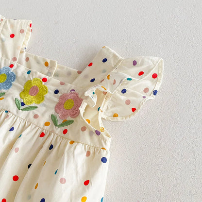 Baby Girl Colorful Dot Print Embroidered Summer Romper