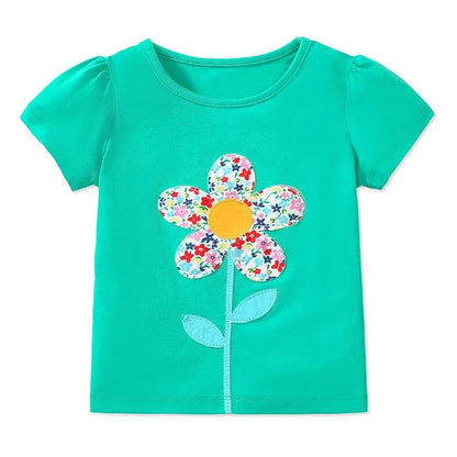 Kids Girls Cartoon Flowers Design Cotton Tops for Summer childrensterritory