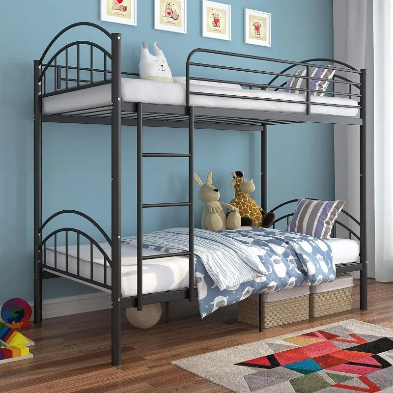 Convertible Metal Bunk Bed Frame with Removable Ladder &amp; Guard Rail childrensterritory