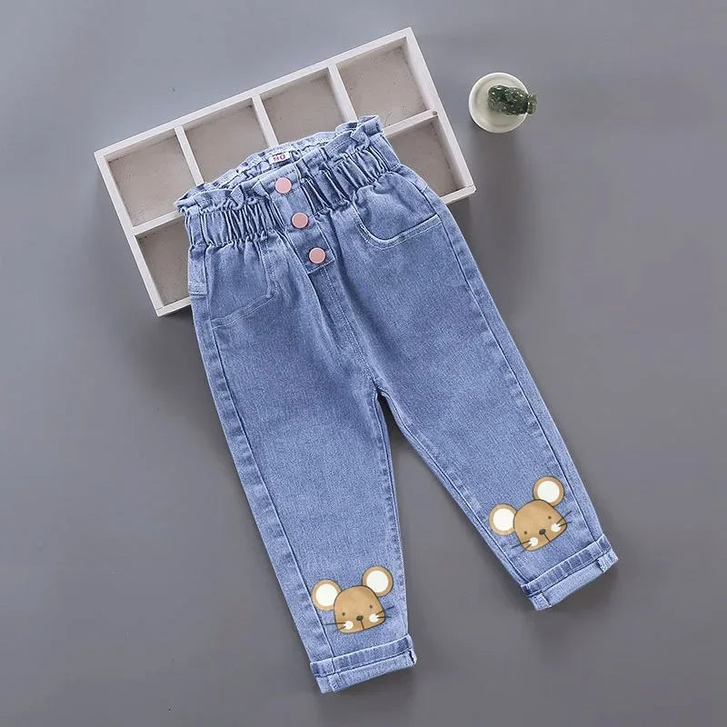 Kids Girls Cartoon Design Denim Trousers childrensterritory