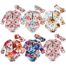 Floral Round Neck Little Girl Zipper Swimsuit