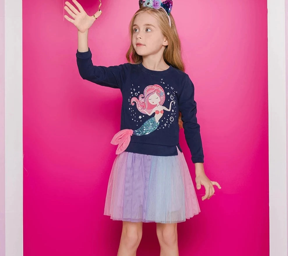 Kids Girls Mermaid Patchwork Sweater Dress childrensterritory