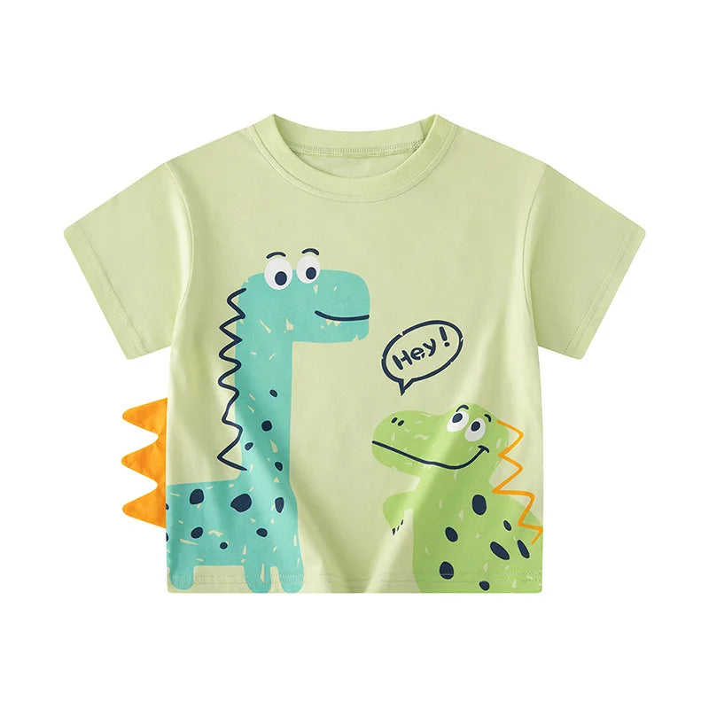 Green Cartoon Frog Print Summer T-Shirts for Kids
