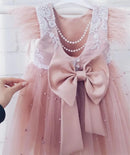 Little Girls Pink Tulle Tiered Gown for Birthday, Wedding, Baptism childrensterritory