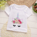 Unicorn Floral Cartoon Printed Girls Summer Tees childrensterritory