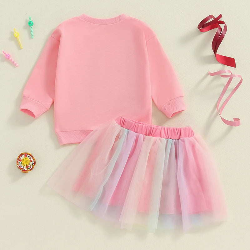 Little Girls' Embroidery Tops + Tutu Skirt Birthday Outfits