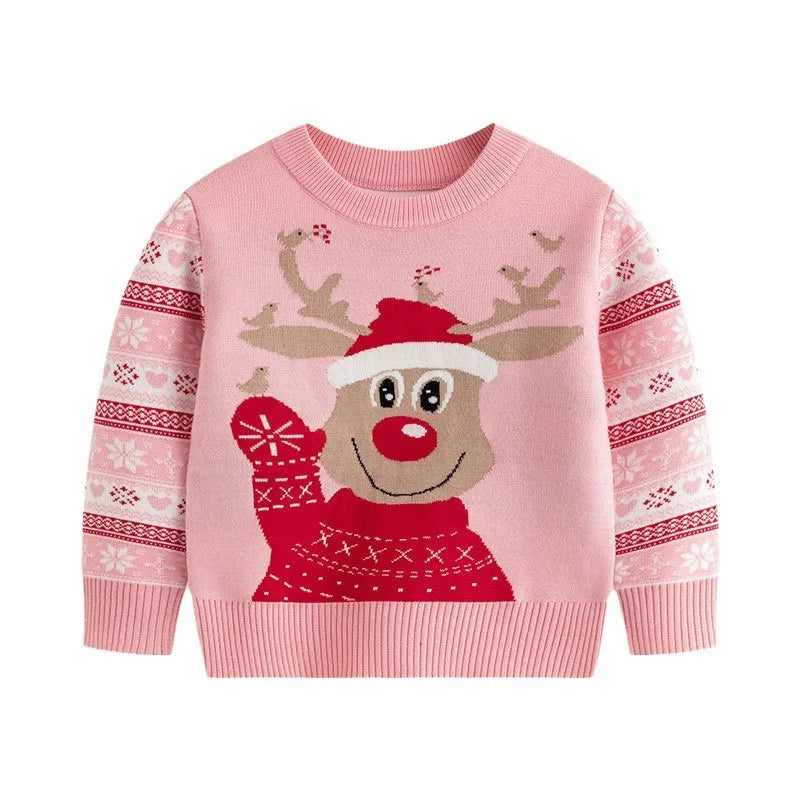 Reindeer Print Long-Sleeved Knitted Sweater for Girls childrensterritory