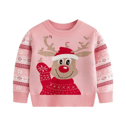 Reindeer Print Long-Sleeved Knitted Sweater for Girls childrensterritory