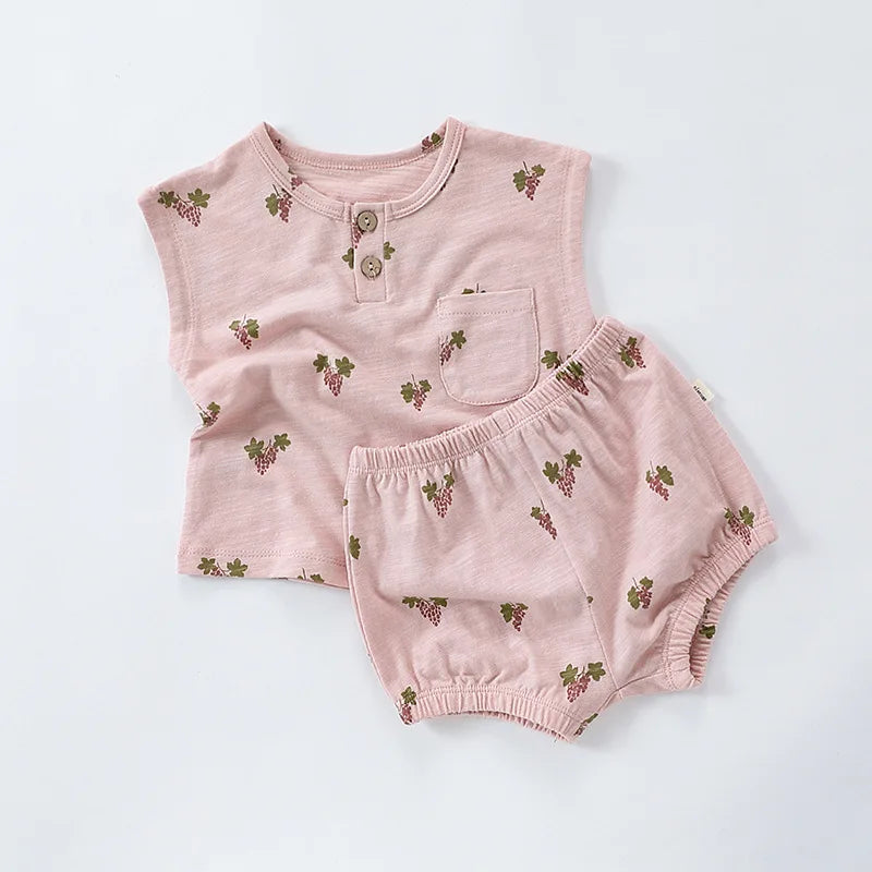 Baby Girl Printed 2pcs Top and Shorts Outfit Set for Summer childrensterritory