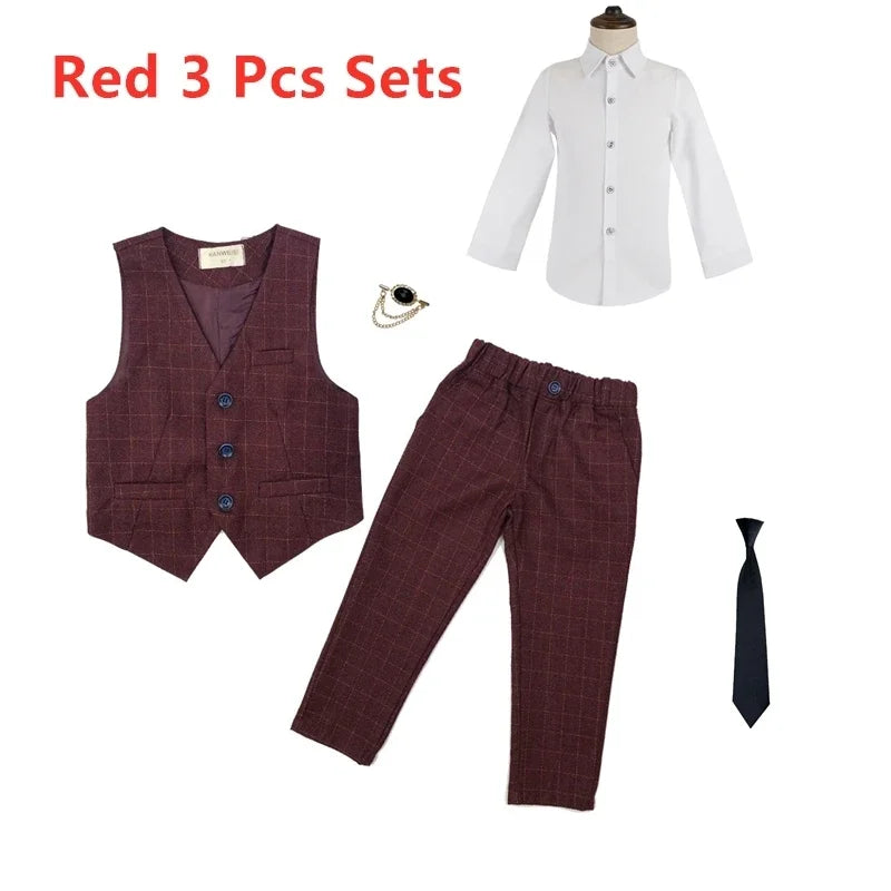 Slim Fit Kids Boys Plaid Vest Formal Wedding/Party Suit Sets