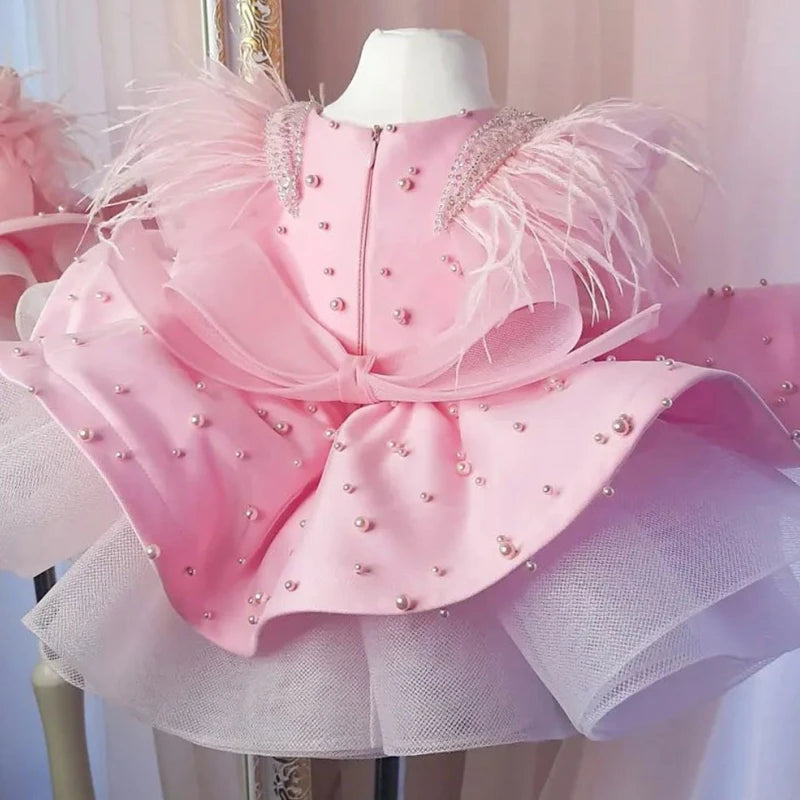 Baby/Kids Girl Satin Pearls Design Tulle Princess Party Dresses childrensterritory