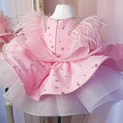 Baby/Kids Girl Satin Pearls Design Tulle Princess Party Dresses childrensterritory