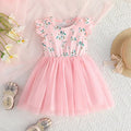 Flower Print Tulle Patchwork Kids Girls A-line Dress