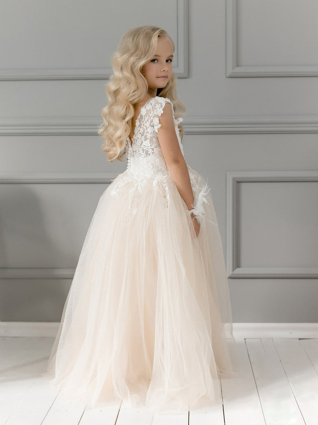 Floral Embroidery Kid Girl Tulle Bridesmaid Dress childrensterritory