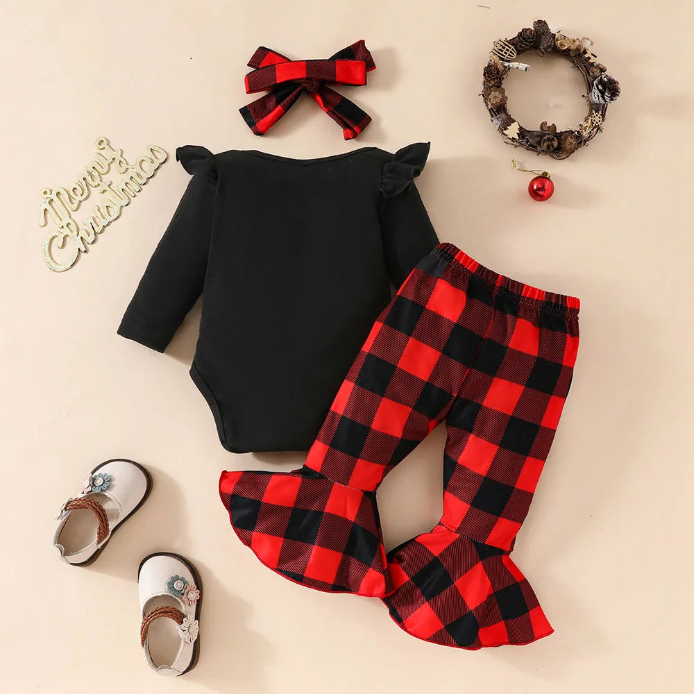 Baby Girl Cartoon Print Christmas Outfit