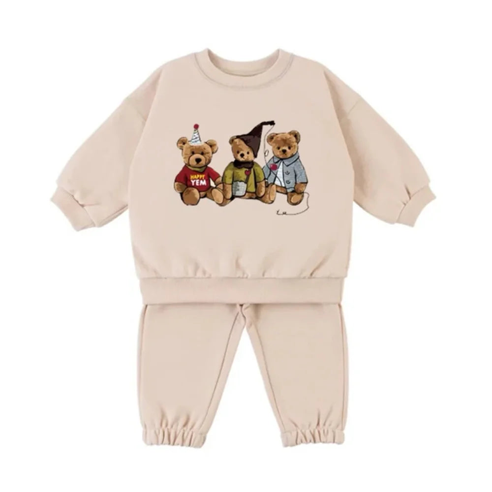 Kids Cartoon Print Long Sleeves Warm Clothing Set