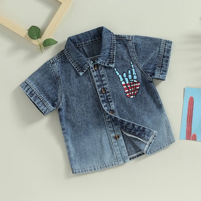 Hand Print Kids Independence Day Button Closure Shirt childrensterritory