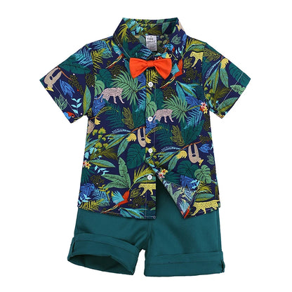 Toddler Boy Floral Bowtie Shirt + Shorts Gentleman Clothing Set