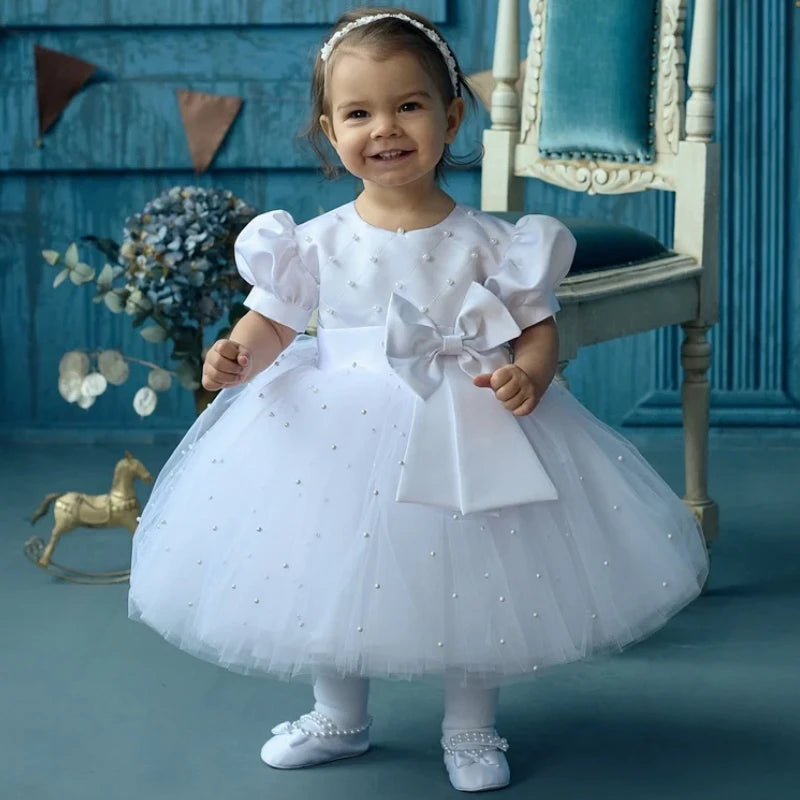 Pearls Decorated Birthday/Baptism Dress for Baby/Kids Girls
