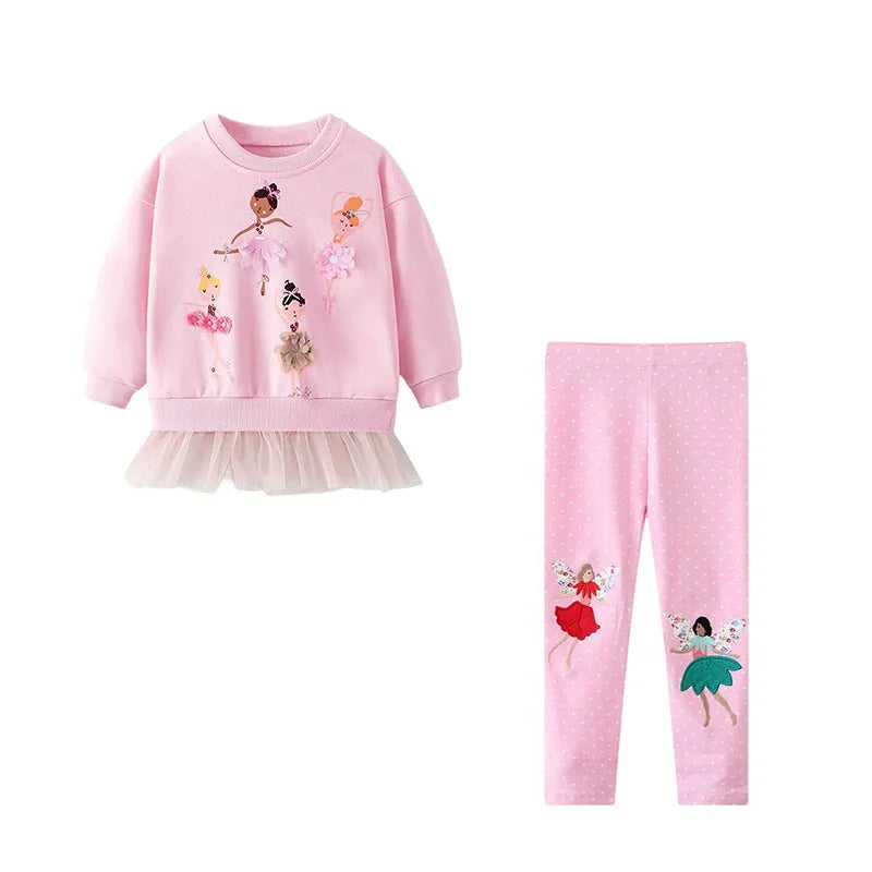 Cartoon Dancing Girls Print Sweatshirts and Leggings Sets For Kids childrensterritory