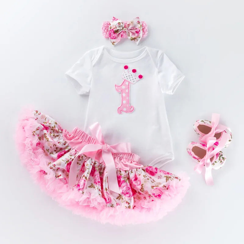 Baby Girls 4Pcs Birthday Outfit Sets/Ruffle Skirts+Romper