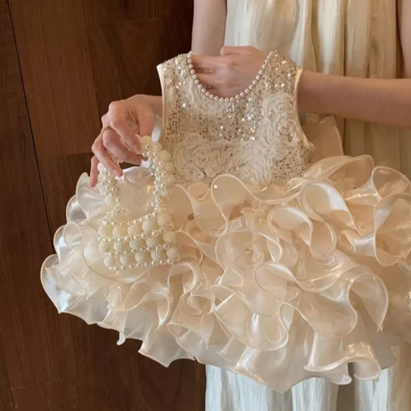 High Quality Kids Girls Bead-sequin-flower Party Dress childrensterritory