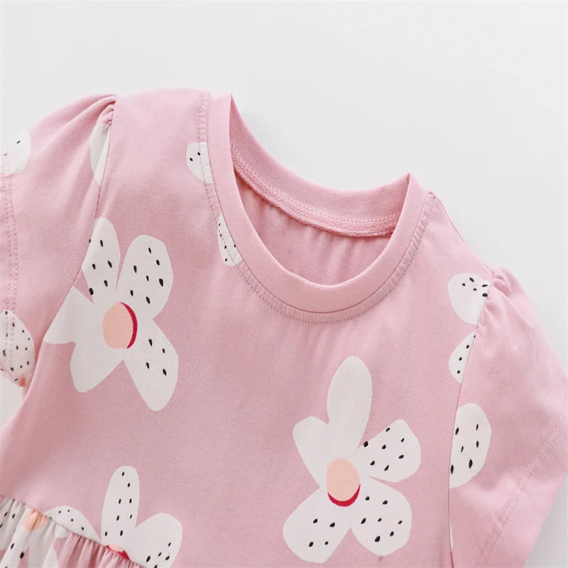 Kids Girls Soft Cotton Cartoon Print Summer Casual Dress