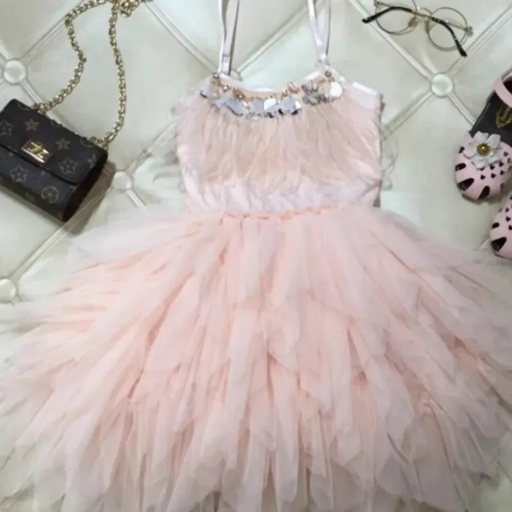 Sleeveless Lace Design Princess Dresses For Girls