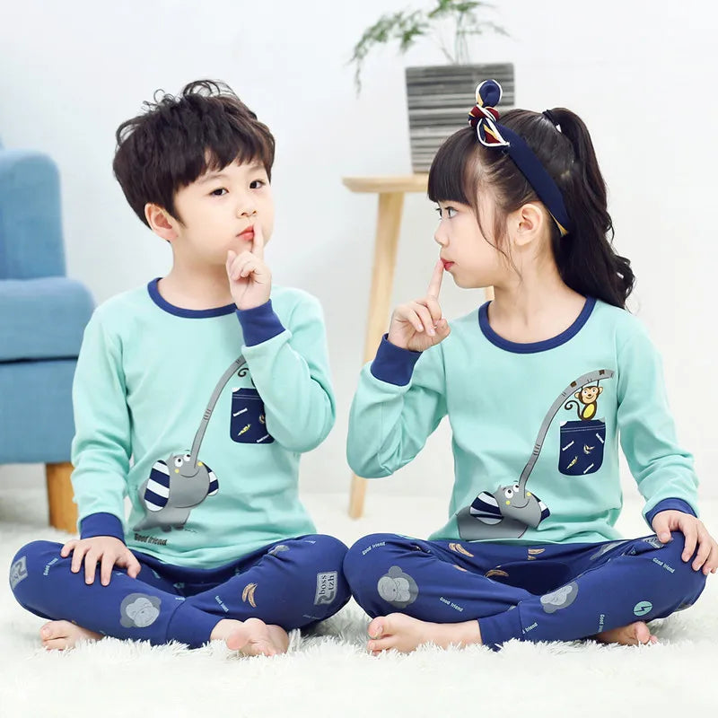 Long Sleeve Cartoon Design Kids Winter Warm Pajamas Sets childrensterritory