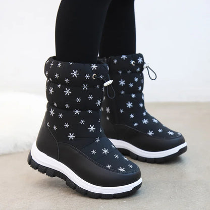 Kids Girls Waterproof Warm Plush Platform Ankle Snow Boots