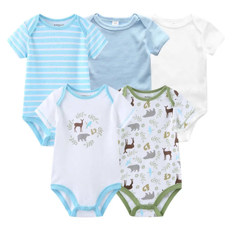 Cartoon Print Baby Girls Short Sleeve Cotton Romper Set