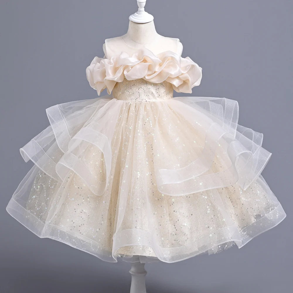 Sleeveless Flower Sequin Design Birthday Party Dresses For Girls childrensterritory