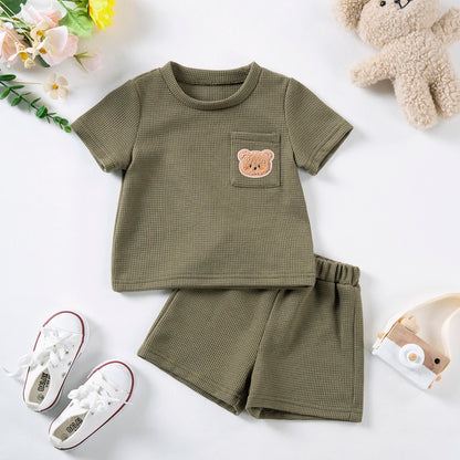 Baby Boy Waffle Short Sleeve Two Piece Casual Outfit Set childrensterritory