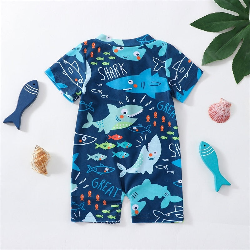 Shark Printed Short Sleeve Baby Boy Casual Swimwear childrensterritory