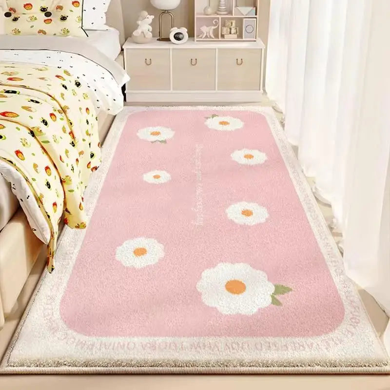 Nordic Cute Flower Girl Rugs for Bedroom, Large Area