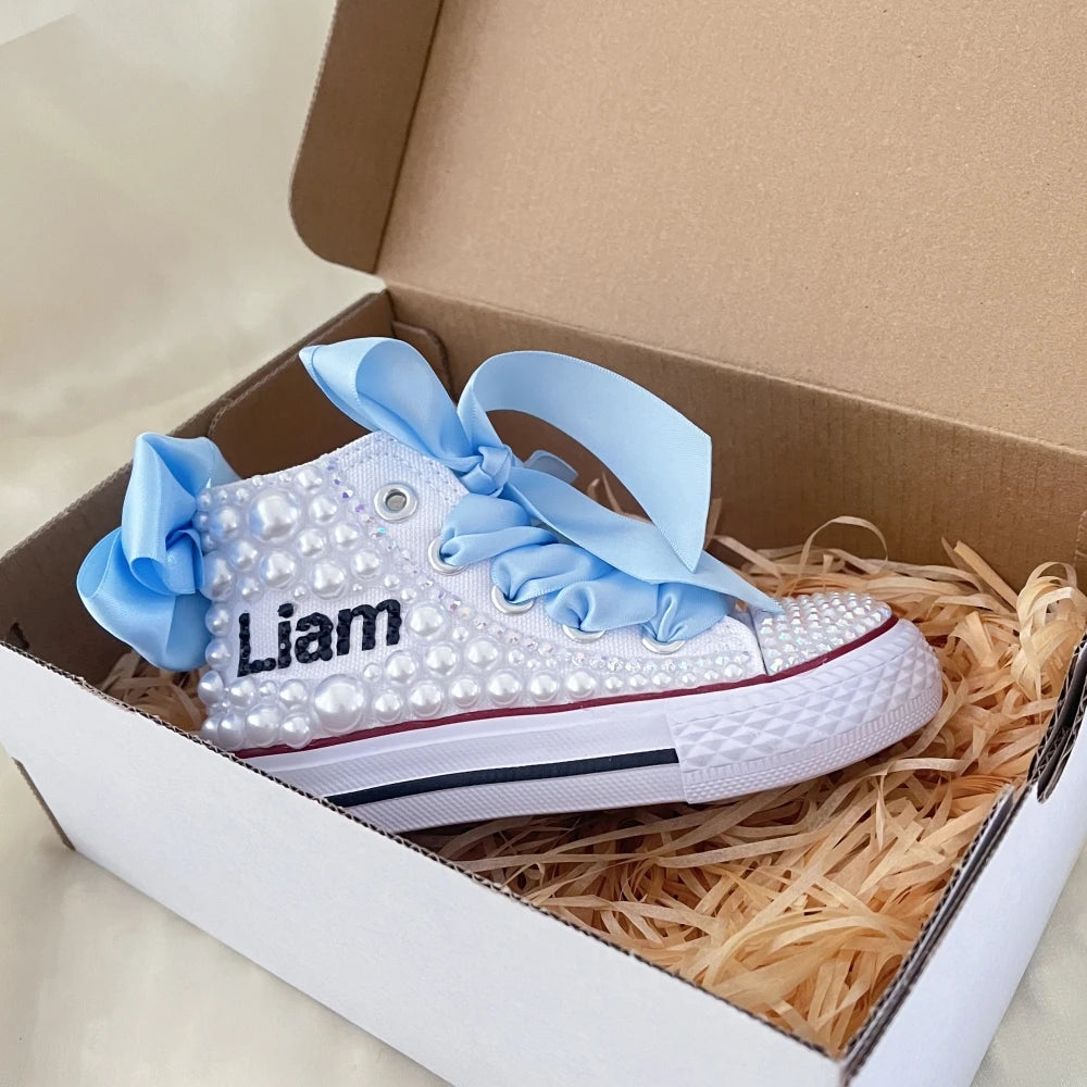 Kids Girls Pink Sparkle Gold Rhinestones Canvas Sneakers