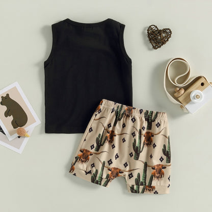 Baby Boy Printed Sleeveless Tank Tops and Shorts Set childrensterritory
